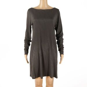 Sarah Pacini Slate Grey Embossed Shiny Texture Long Sleeve Midi Dress
